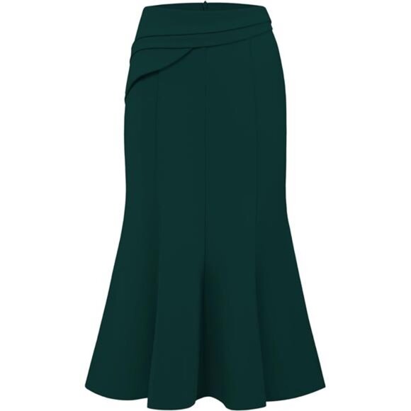 Women's Midi Mermaid Skirt Elastic Waisted Green - Picture 1 of 6